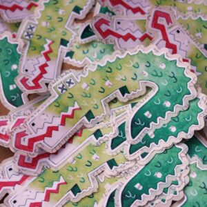 Check out these super poppy Mr. Crocodile stickers! Easy to peel and perfect for adding a crocodile design to your collection.