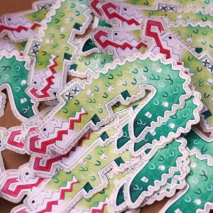 Check out these super poppy Mr. Crocodile stickers! Easy to peel and perfect for adding a crocodile design to your collection.