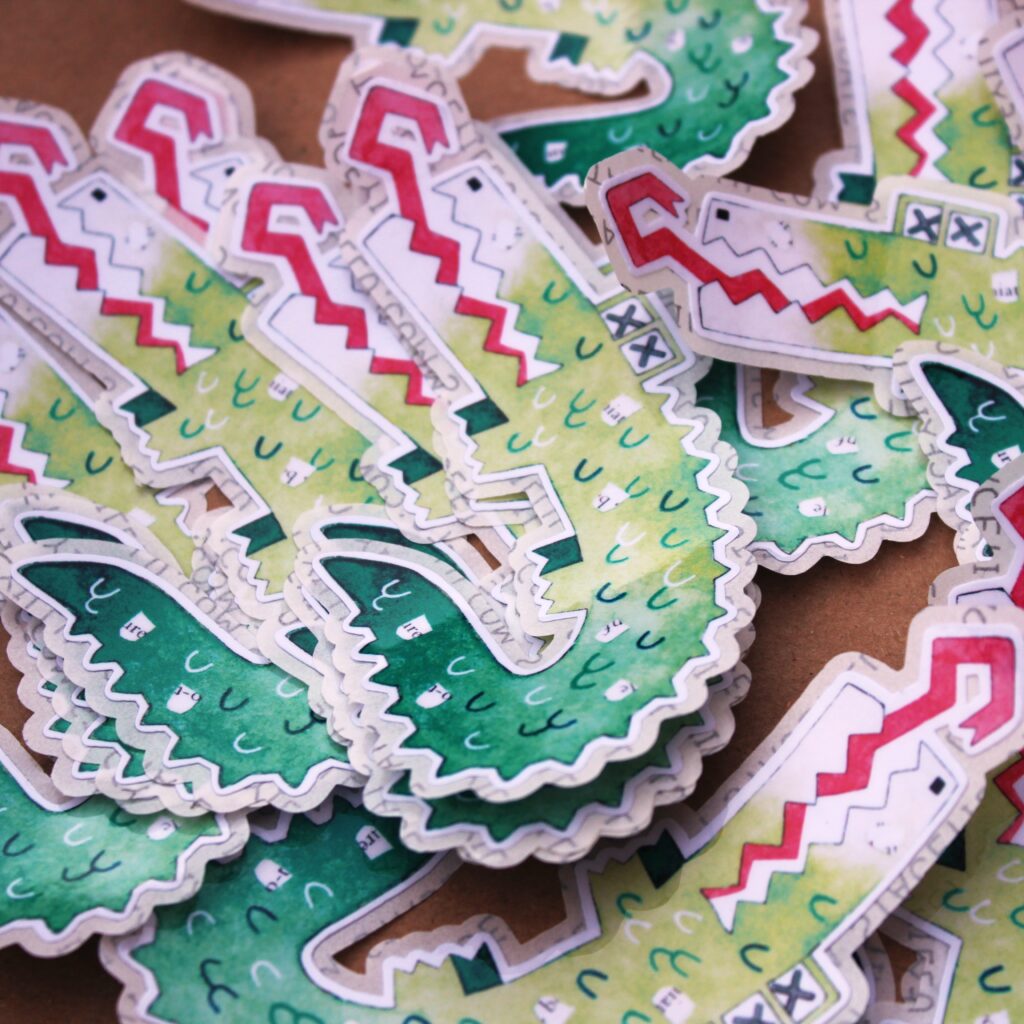 Check out these super poppy Mr. Crocodile stickers! Easy to peel and perfect for adding a crocodile design to your collection.