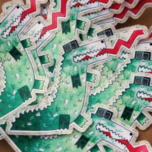 Get your hands on these awesome stickers! They showcase a green crocodile and are known as Mr. Crocodile Super Poppy stickers, easy to peel. He is hissing!