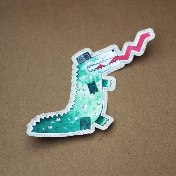 Get your hands on these awesome stickers! They showcase a green crocodile and are known as Mr. Crocodile Super Poppy stickers, easy to peel. He is hissing!