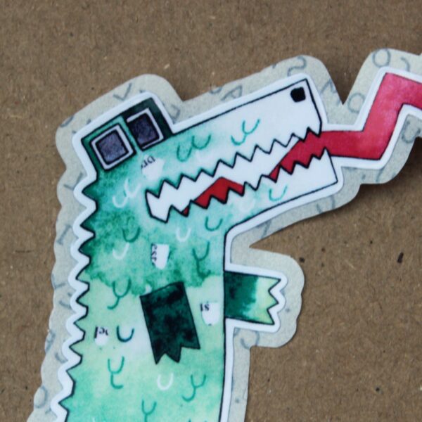 Get your hands on these awesome stickers! They showcase a green crocodile and are known as Mr. Crocodile Super Poppy stickers, easy to peel. He is hissing!