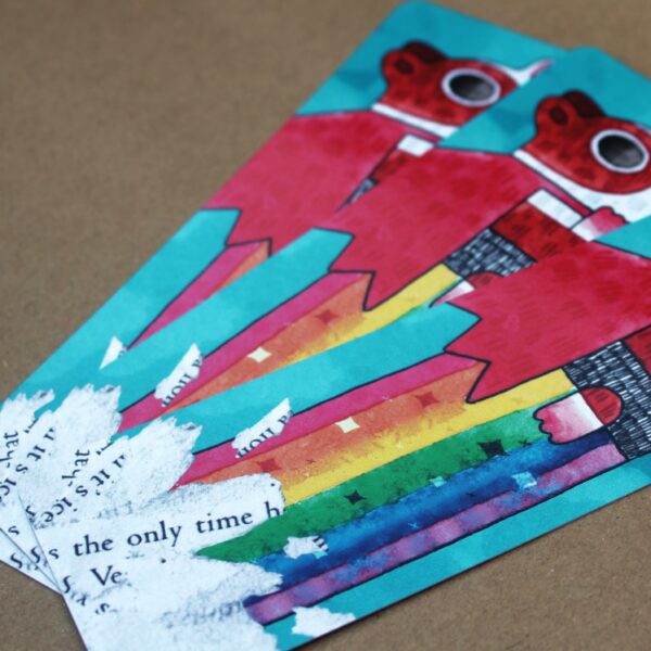 The three bookmarks show a rainbow fart with an adorable guinea pig designed in the theme of Super Poppy.